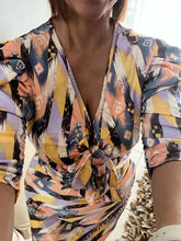 Load image into Gallery viewer, Ruched Half Slv Front Tied Cropped Blouse
